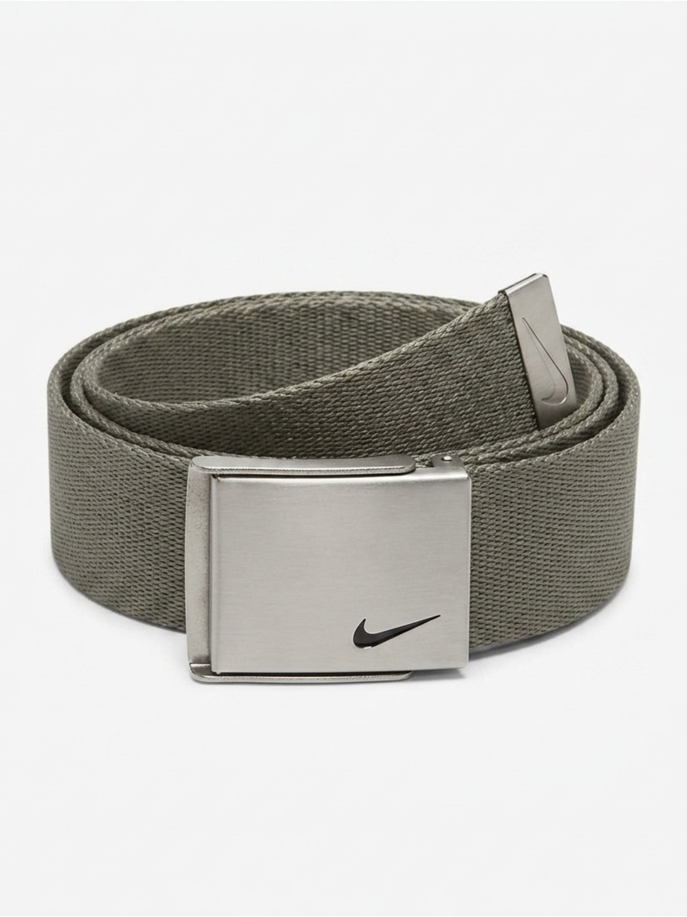 Nike Olive Gray Canvas Web Belt with Brushed Metal Buckle